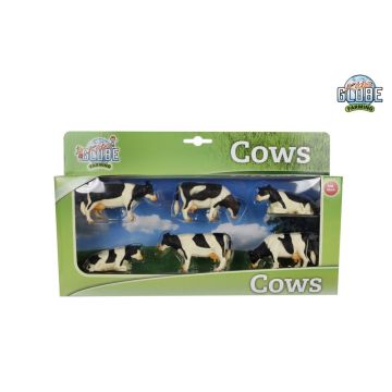 Kids Globe Farming Vaches noires et blanches couchées et debout, 6 pièces 1:32 570009