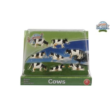 Kids Globe Farming Vaches noires et blanches couchées et debout, 8 pièces 1:87 571878