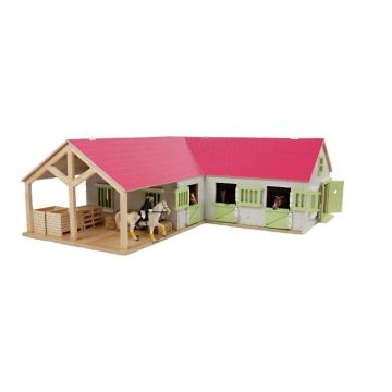 Kids Globe écurie avec 3 boxes et débarras 1:24 rose 610210