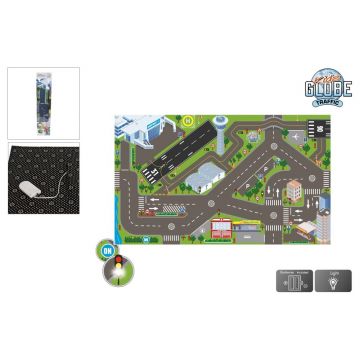 Kids Globe Traffic Couverture de circulation avec aéroport et lumières LED 570345