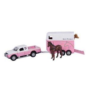 Kids Globe Mitsubishi avec remorque pour chevaux moulé rose 27cm 520124